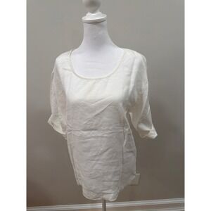 Tommy Bahama Womens White 100% Linen Scoop Neck Elbow Sleeve Tunic Top XS